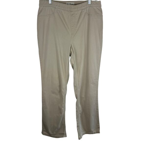 L.L. Bean Classic Fit Straight Tan Khaki High Rise Elastic Waist Pants 12 Tall - Picture 1 of 5